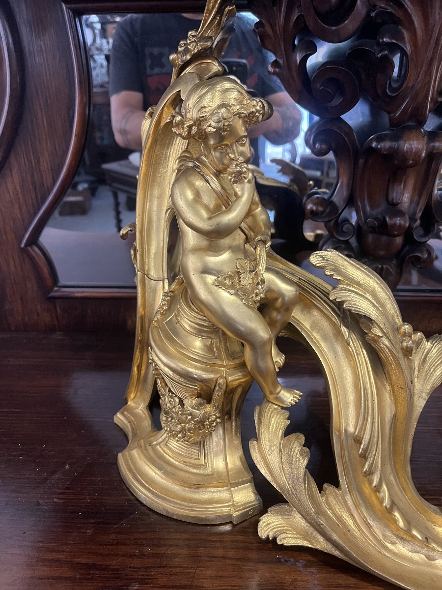 Pair Of Bronze Andirons, 40 Cm-photo-3