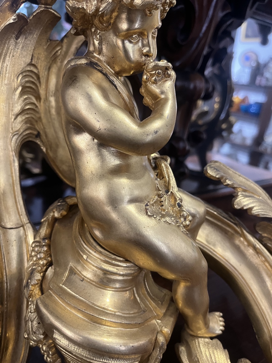 Pair Of Bronze Andirons, 40 Cm-photo-4