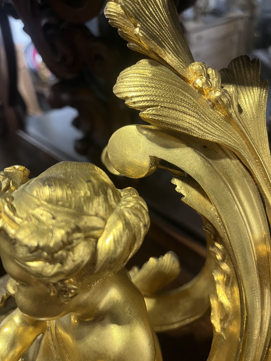 Pair Of Bronze Andirons, 40 Cm-photo-3