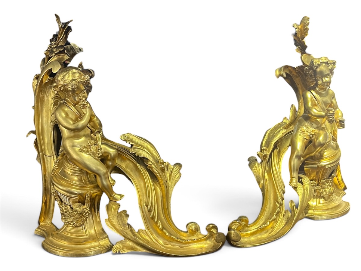Pair Of Bronze Andirons, 40 Cm