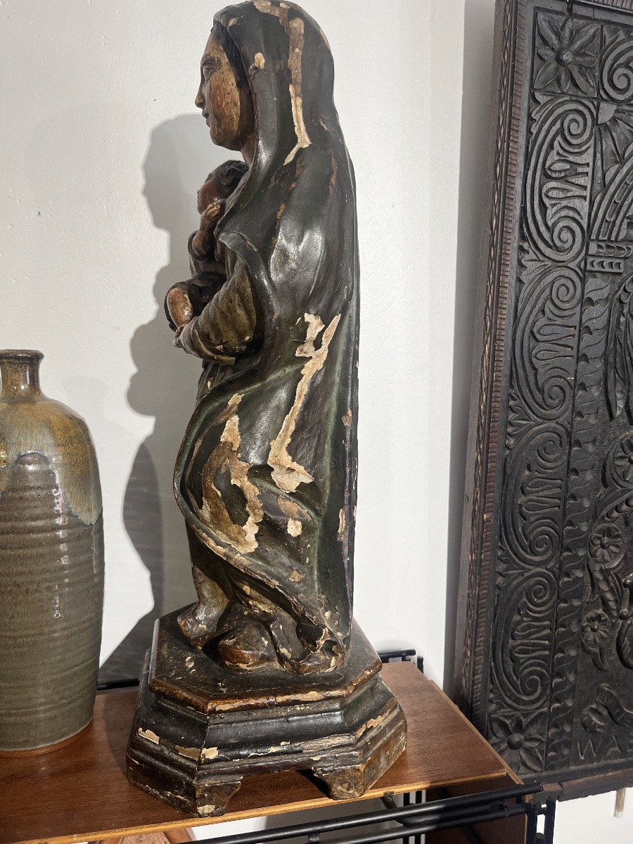 Vierge allaitante XVI bois polychrome -photo-7