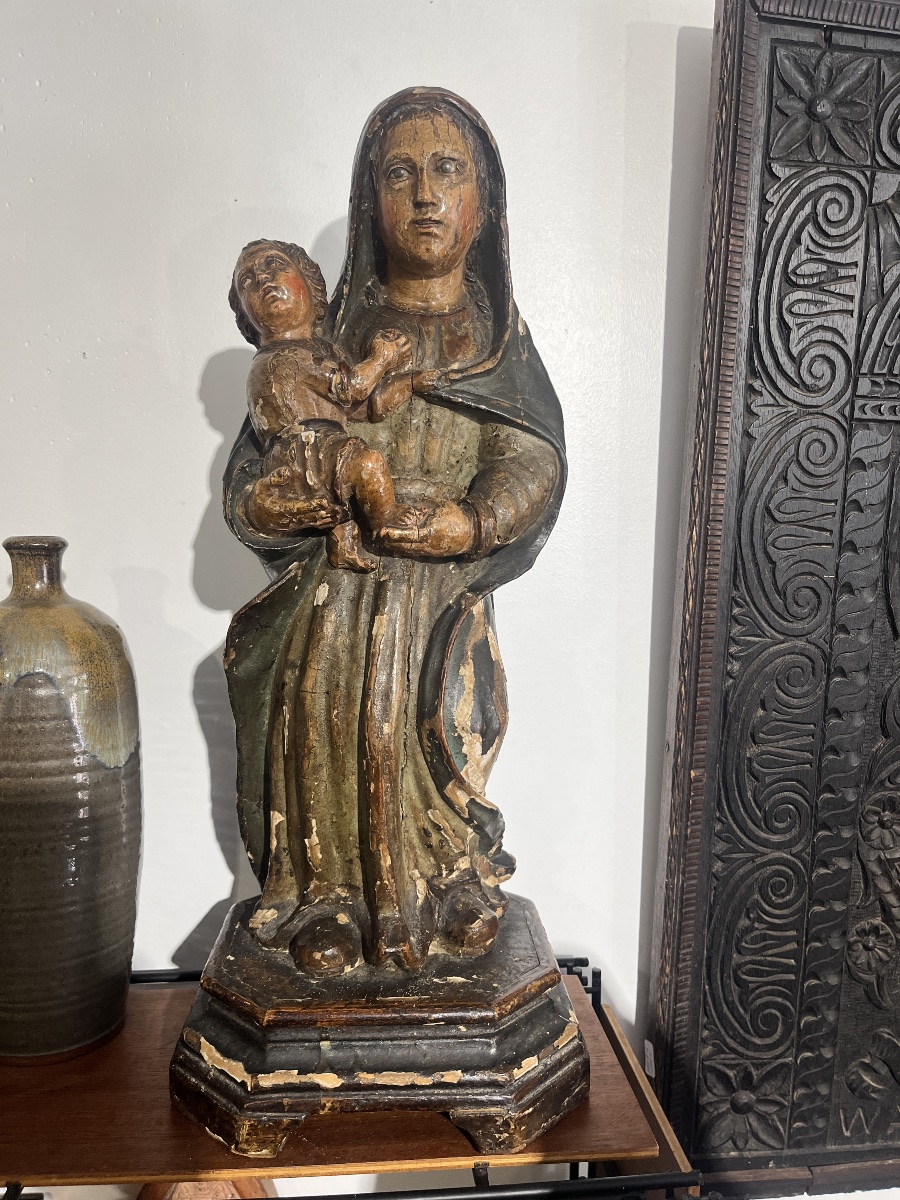 Vierge allaitante XVI bois polychrome 