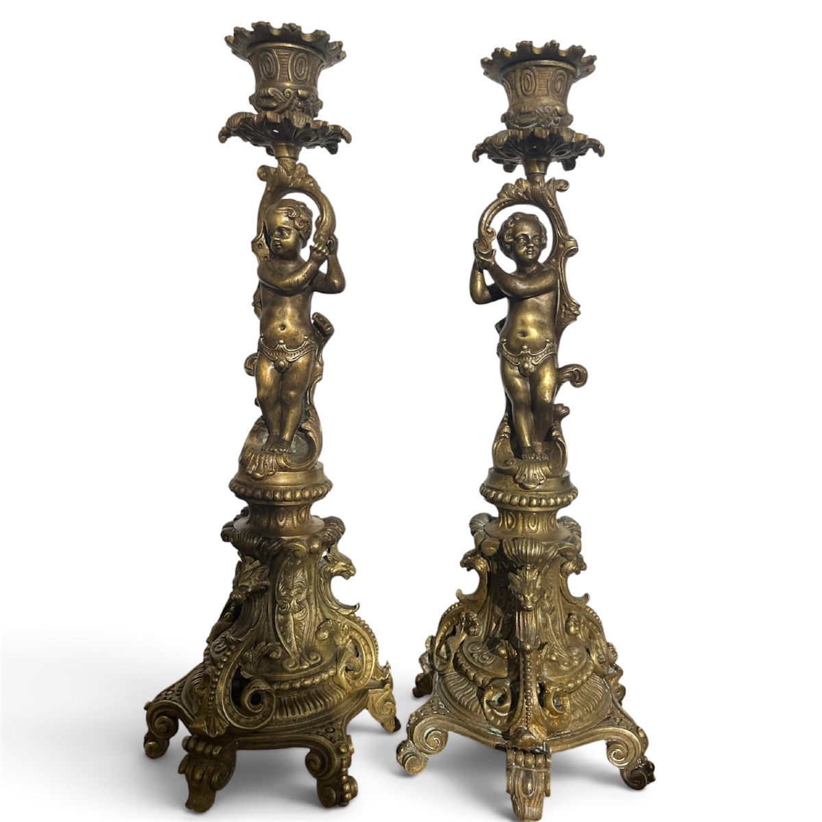 Pair Of 19th-century Bronze Putti Candleholders