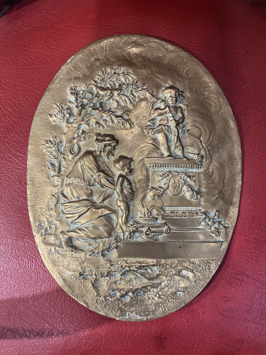 Grand médaillon bronze d après Clodion XIX e-photo-2