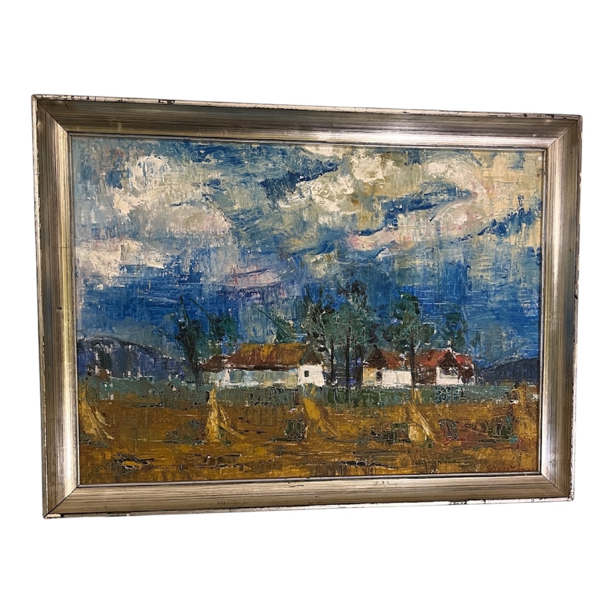 Painting By János Szűcs (1917–1995) – Rural Landscape, Oil On Canvas