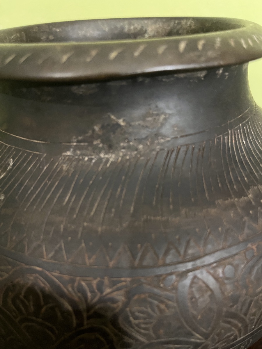 Lota en bronze à décor gravé – Inde fin XIXᵉ-photo-2