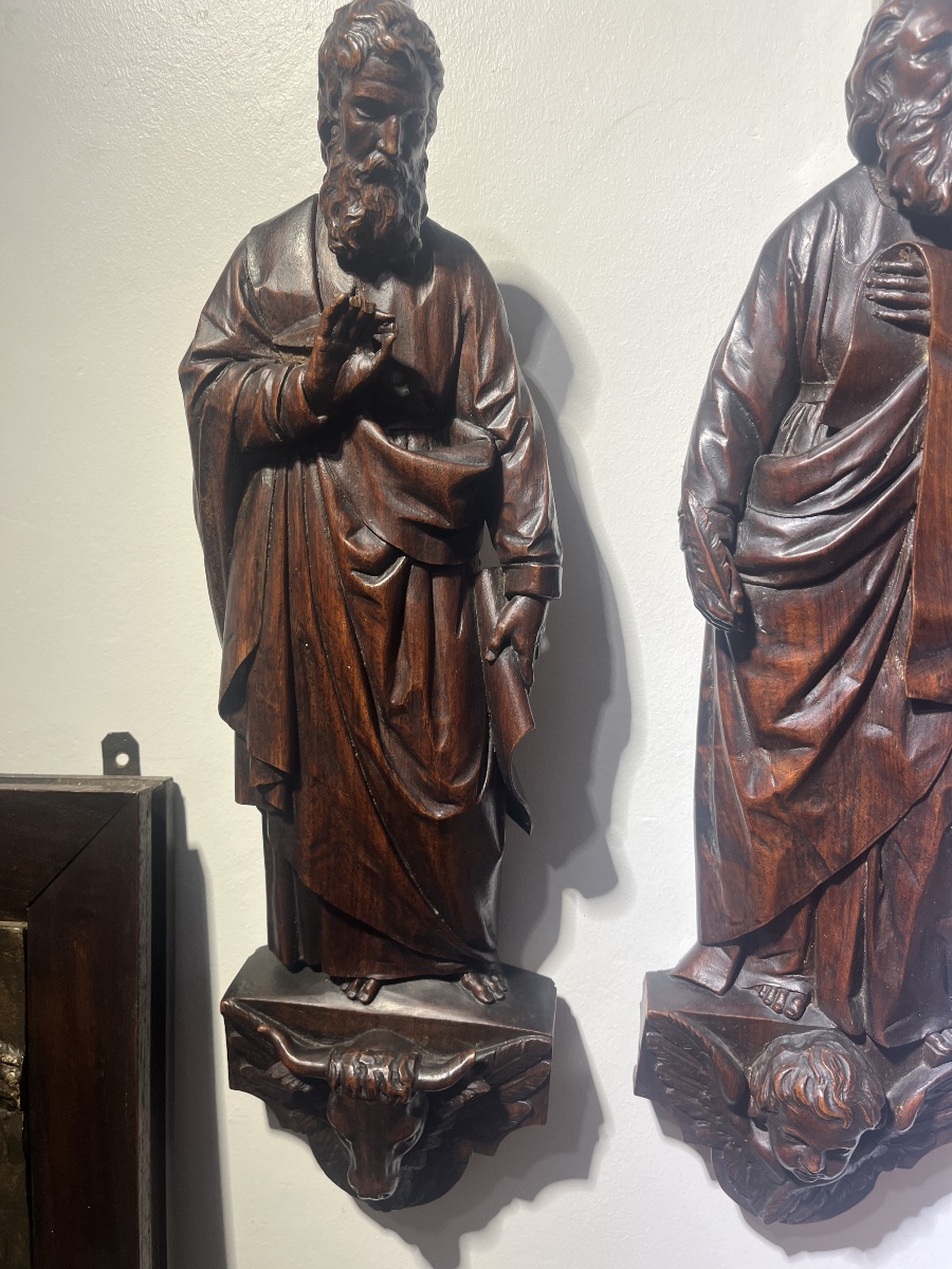 19th-century Carved Wooden Pulpit Elements — Christ The Good Shepherd And The Four Evangelists-photo-4