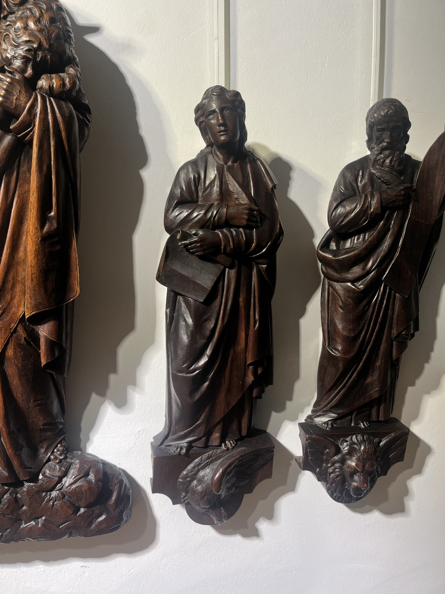 19th-century Carved Wooden Pulpit Elements — Christ The Good Shepherd And The Four Evangelists-photo-1