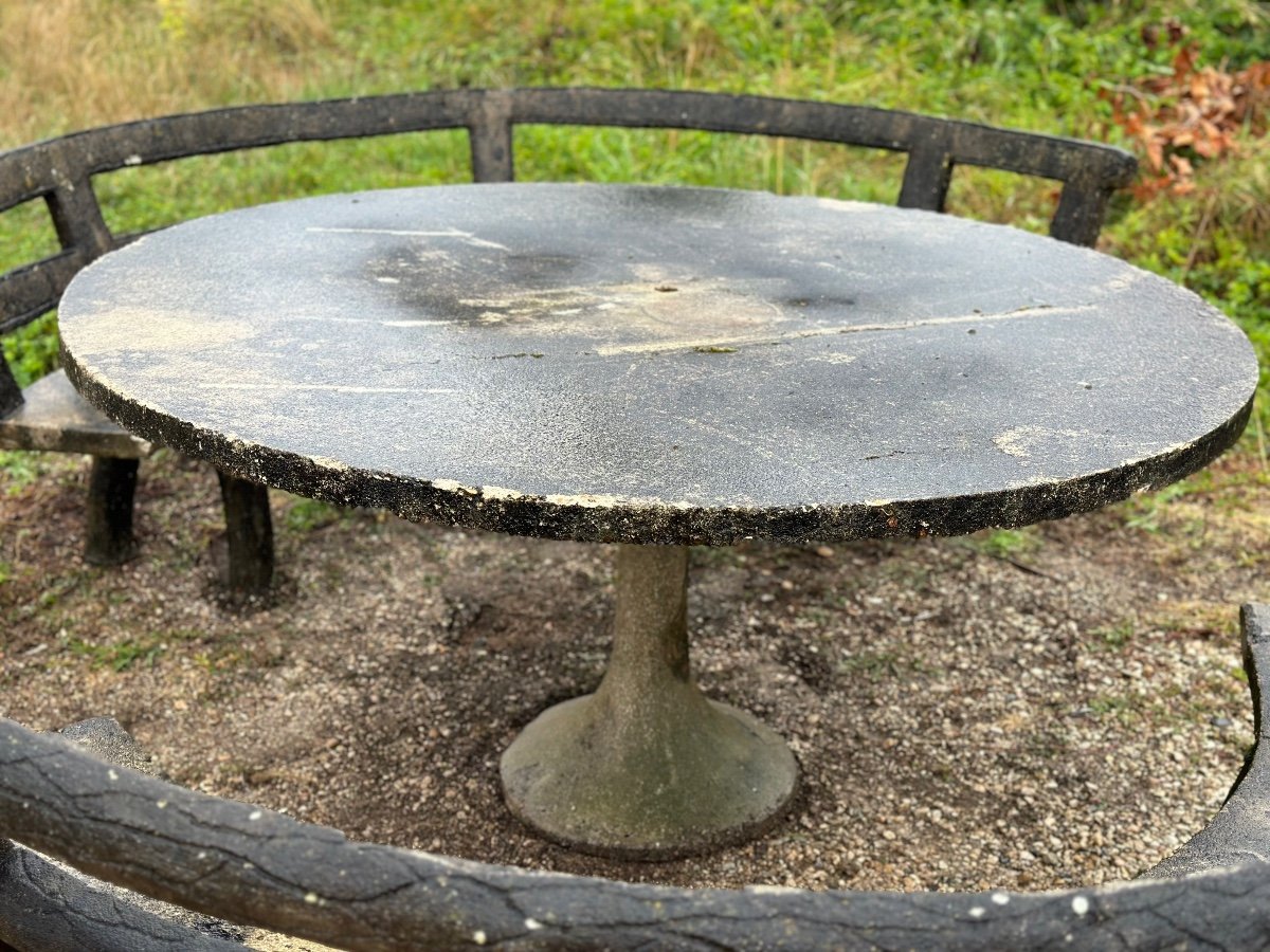 Ensemble 2 Banc Arrondi Et 1 Table Rocaille Béton -photo-3