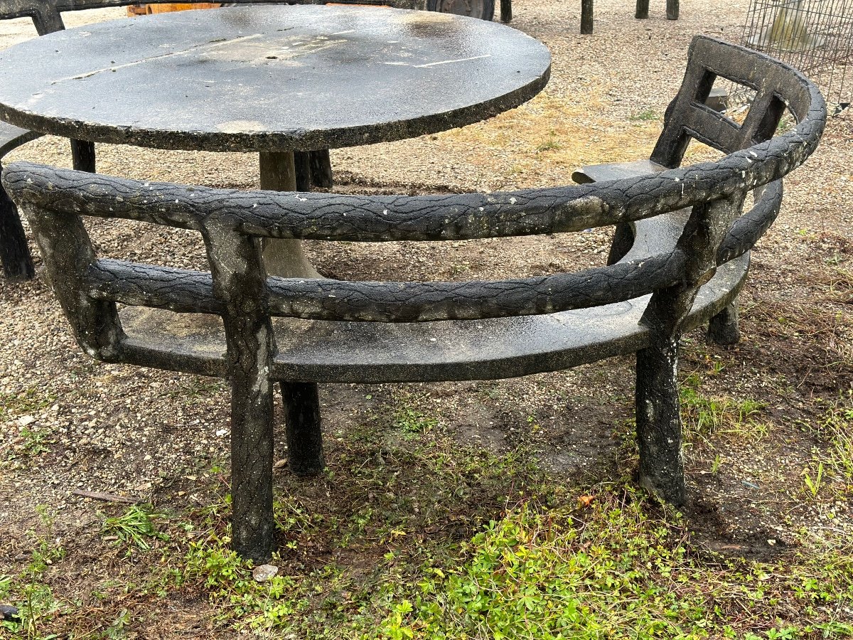 Ensemble 2 Banc Arrondi Et 1 Table Rocaille Béton -photo-2