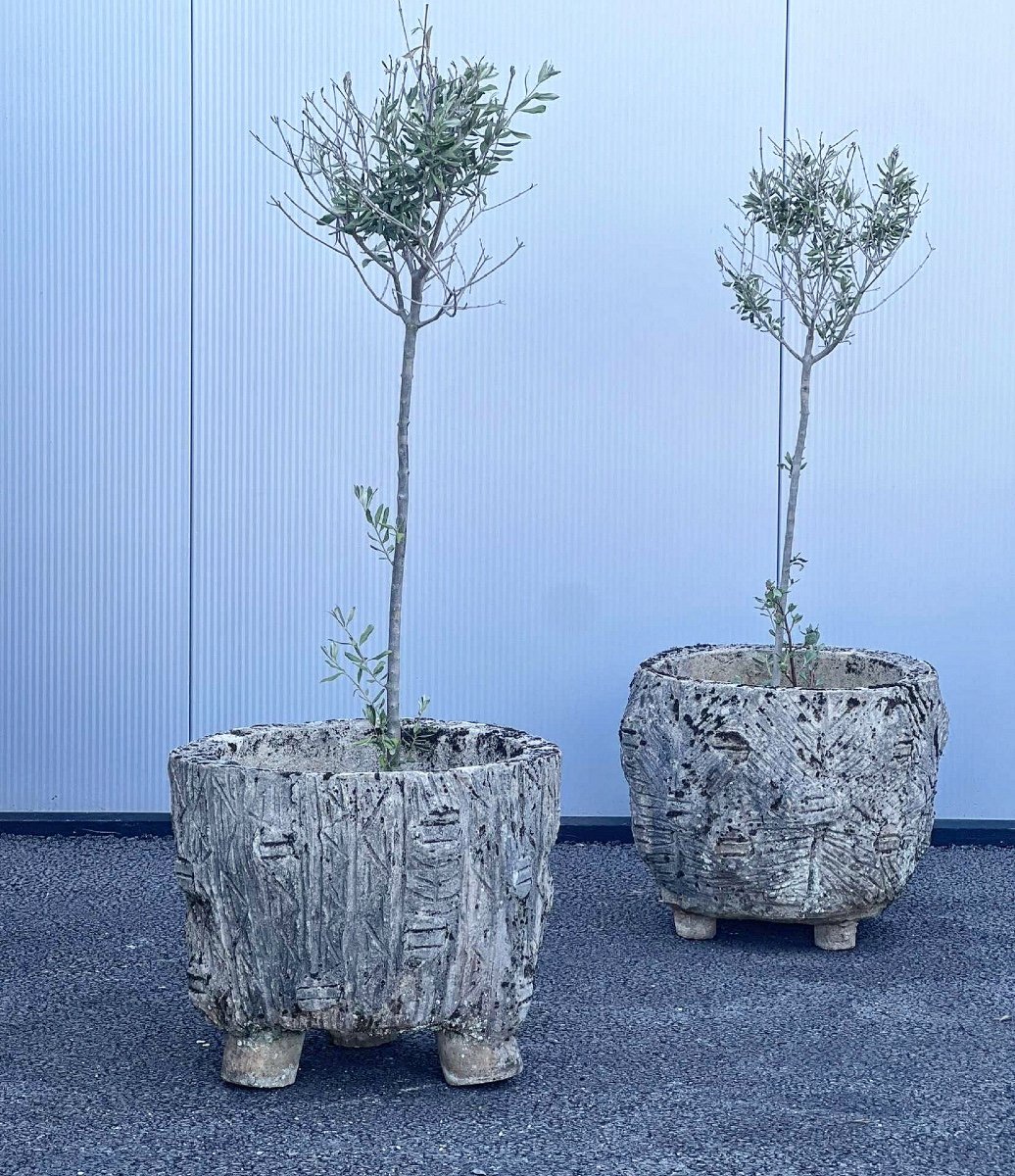Paire De Vase Béton Imitation Tronc D Arbre