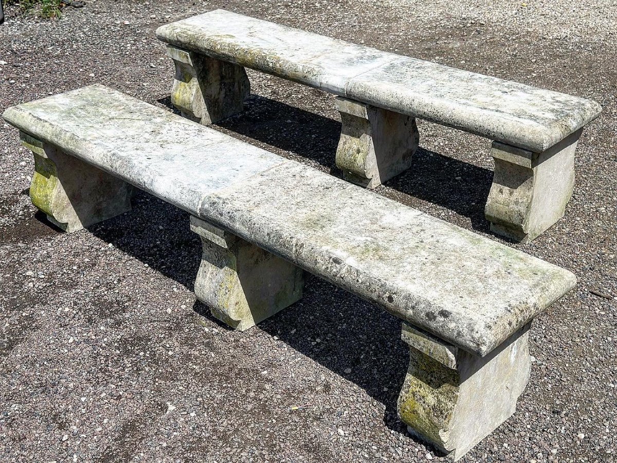Pair Of Natural Stone Garden Benches -photo-3