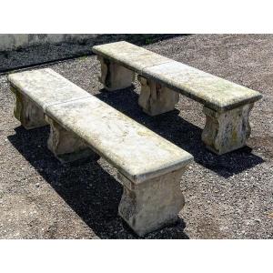 Pair Of Natural Stone Garden Benches 