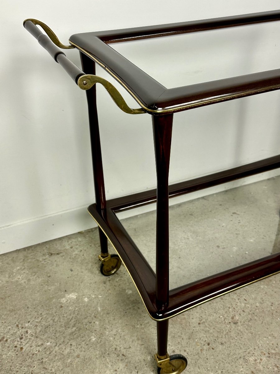 Dessert / Rolling Table In Rosewood And Brass Cesare Lacca Italy 1950-photo-3