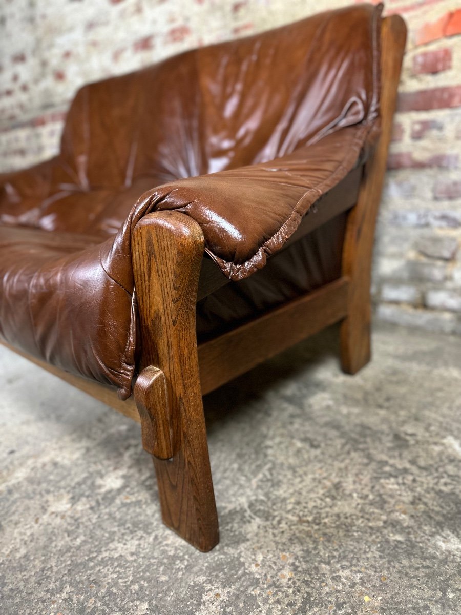 Vintage 60's Sofa In The Percival Lafer Taste In Wood And Leather-photo-3