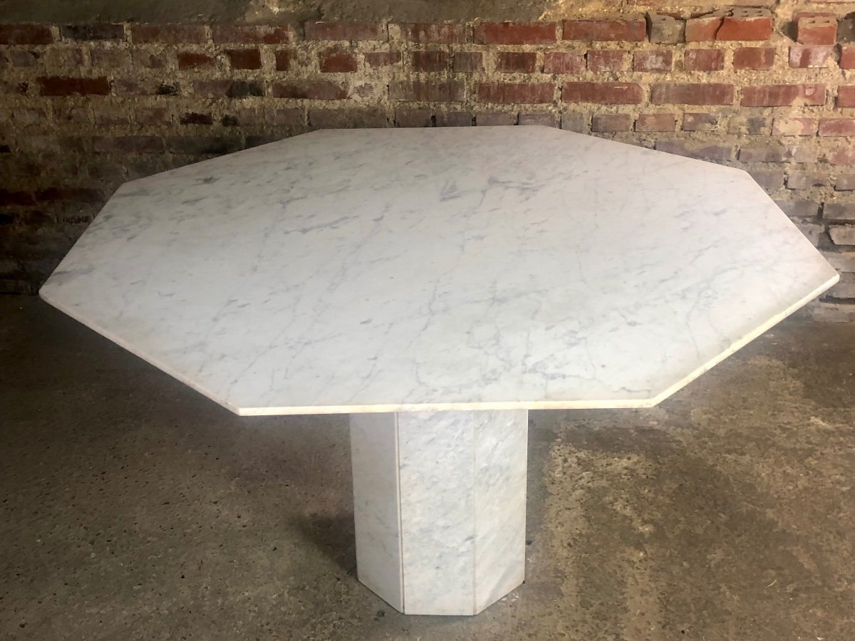 Vintage Carrara Marble Octagonal Table 1970-photo-6