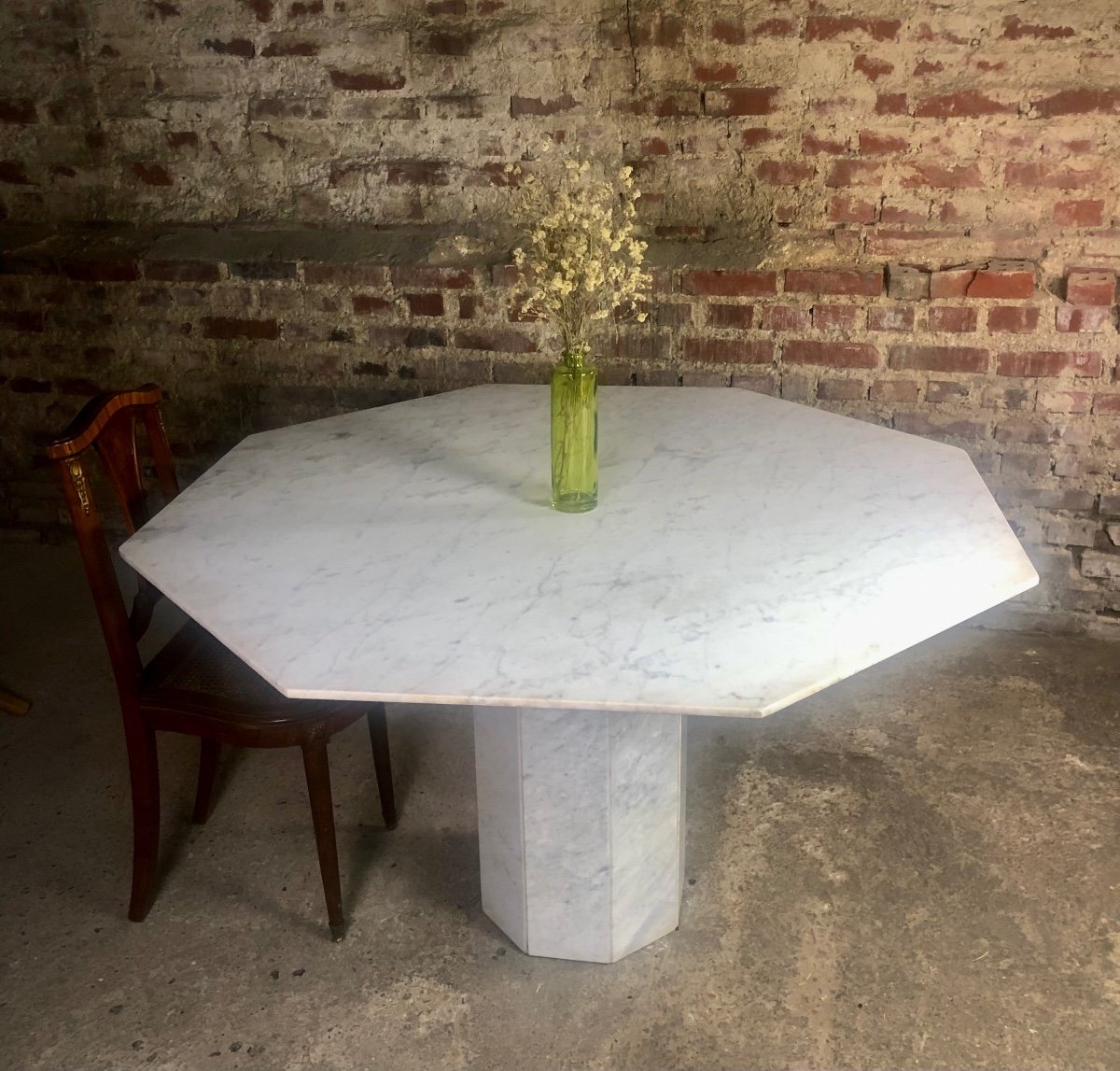 Vintage Carrara Marble Octagonal Table 1970-photo-7