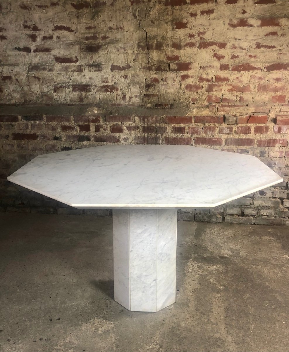 Vintage Carrara Marble Octagonal Table 1970