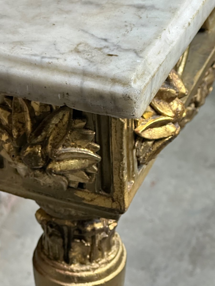 Louis XVI Style Console In Carved Wood Marble Top XVIII Eme-photo-2