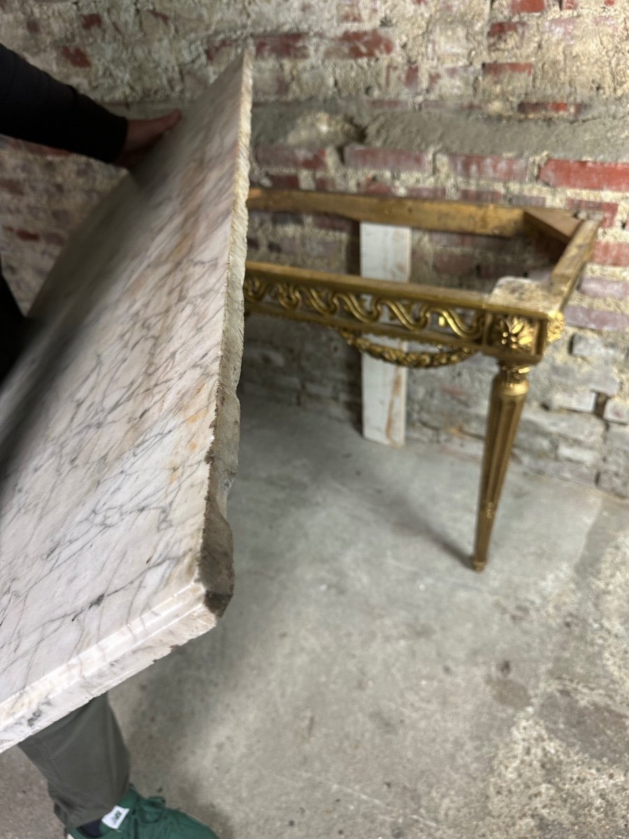 Louis XVI Style Console In Carved Wood Marble Top XVIII Eme-photo-6