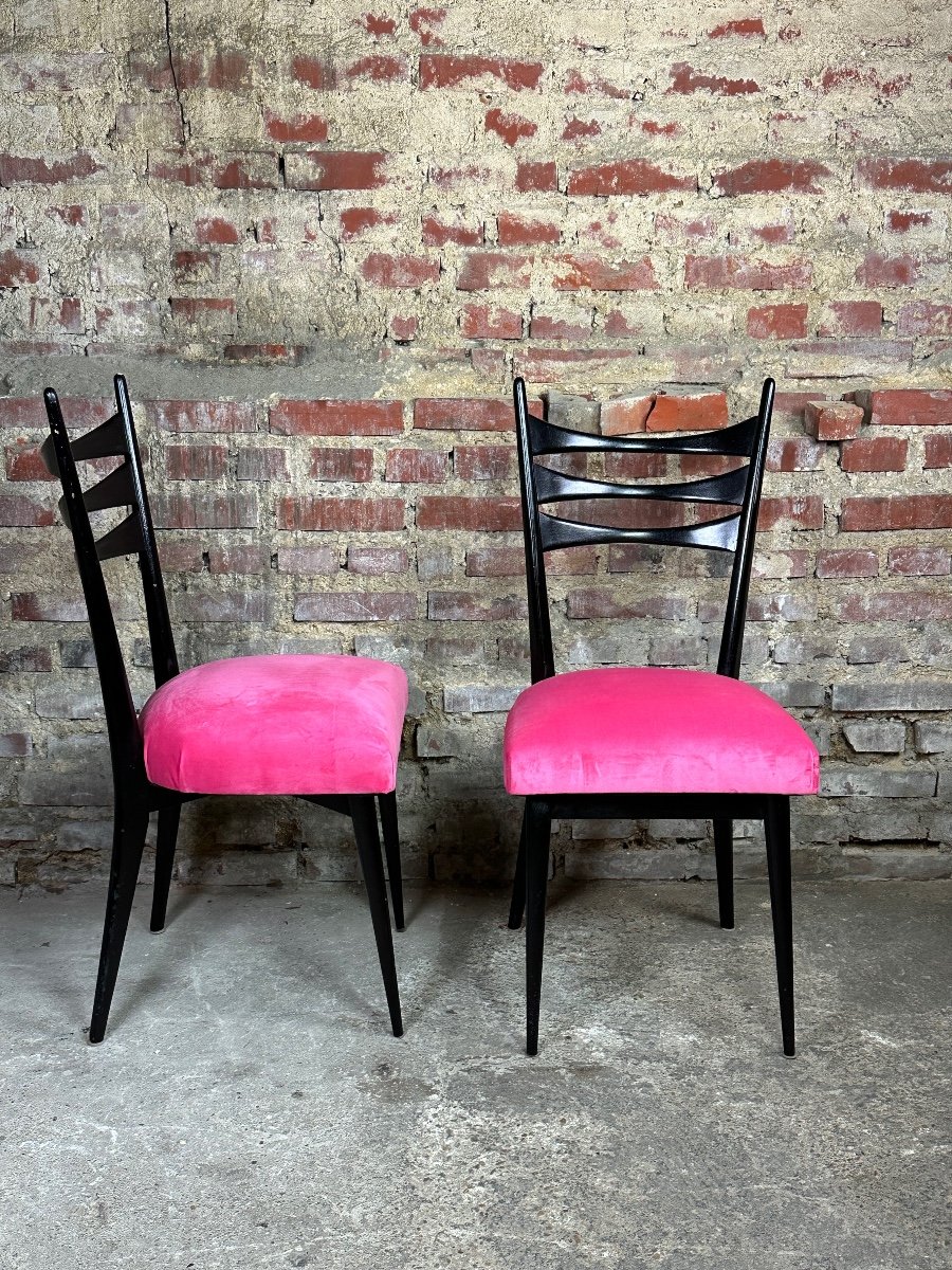 Vintage 60's Chairs (set Of 4) Italy In Blackened Wood And Pink Velvet-photo-3