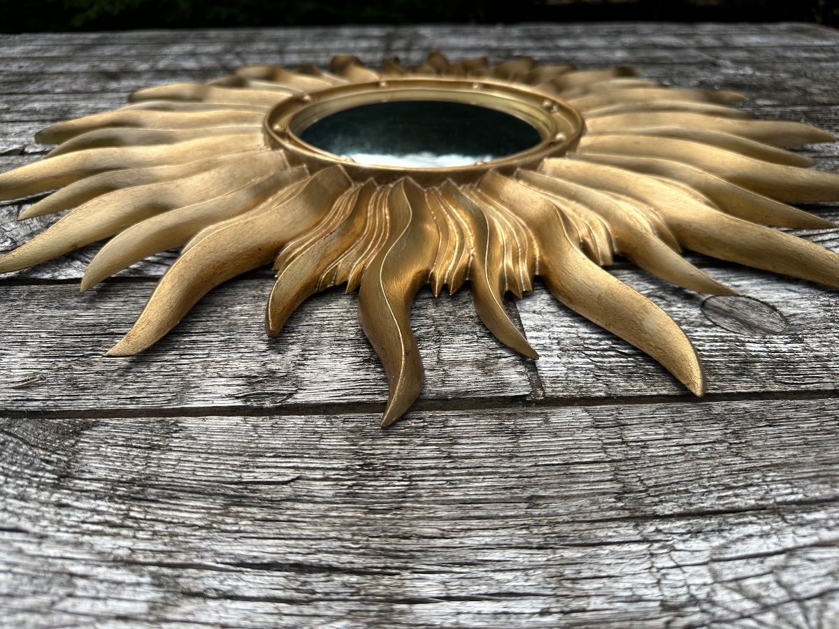 Miroir Soleil Italien Vintage 1960 En Résine Doré Avec Oeil De Sorcière 63 Cm-photo-2