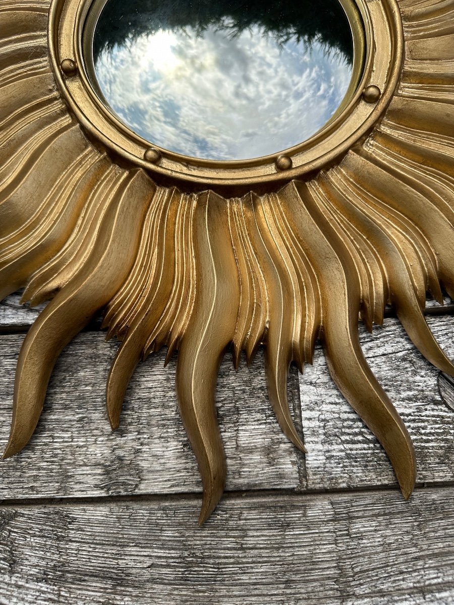 Miroir Soleil Italien Vintage 1960 En Résine Doré Avec Oeil De Sorcière 63 Cm-photo-3