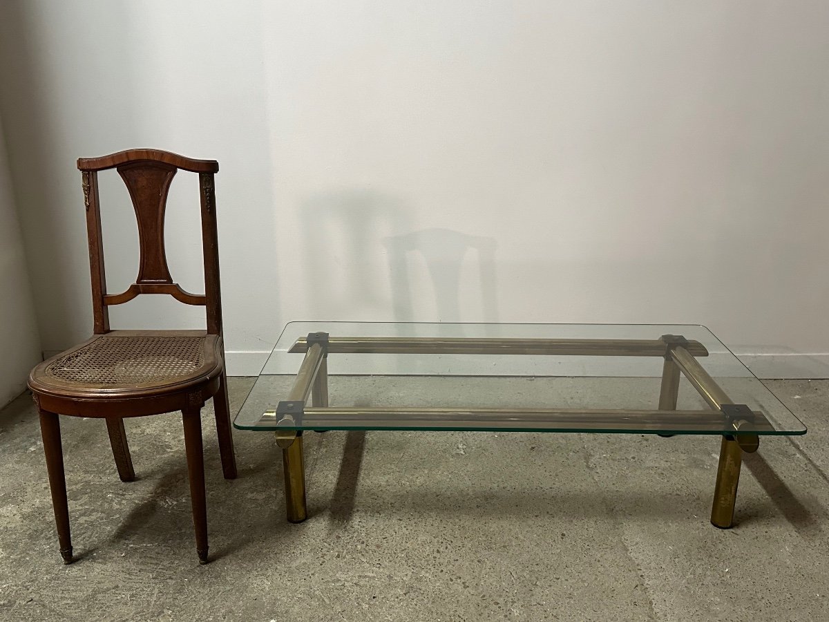 Table Basse Italienne Vintage 80's En Laiton Et Fer-photo-4