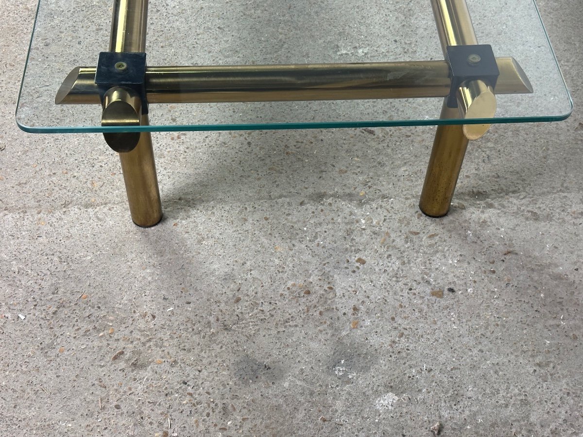 Table Basse Italienne Vintage 80's En Laiton Et Fer-photo-4