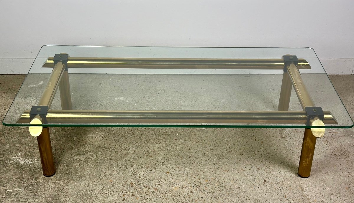 Table Basse Italienne Vintage 80's En Laiton Et Fer-photo-6