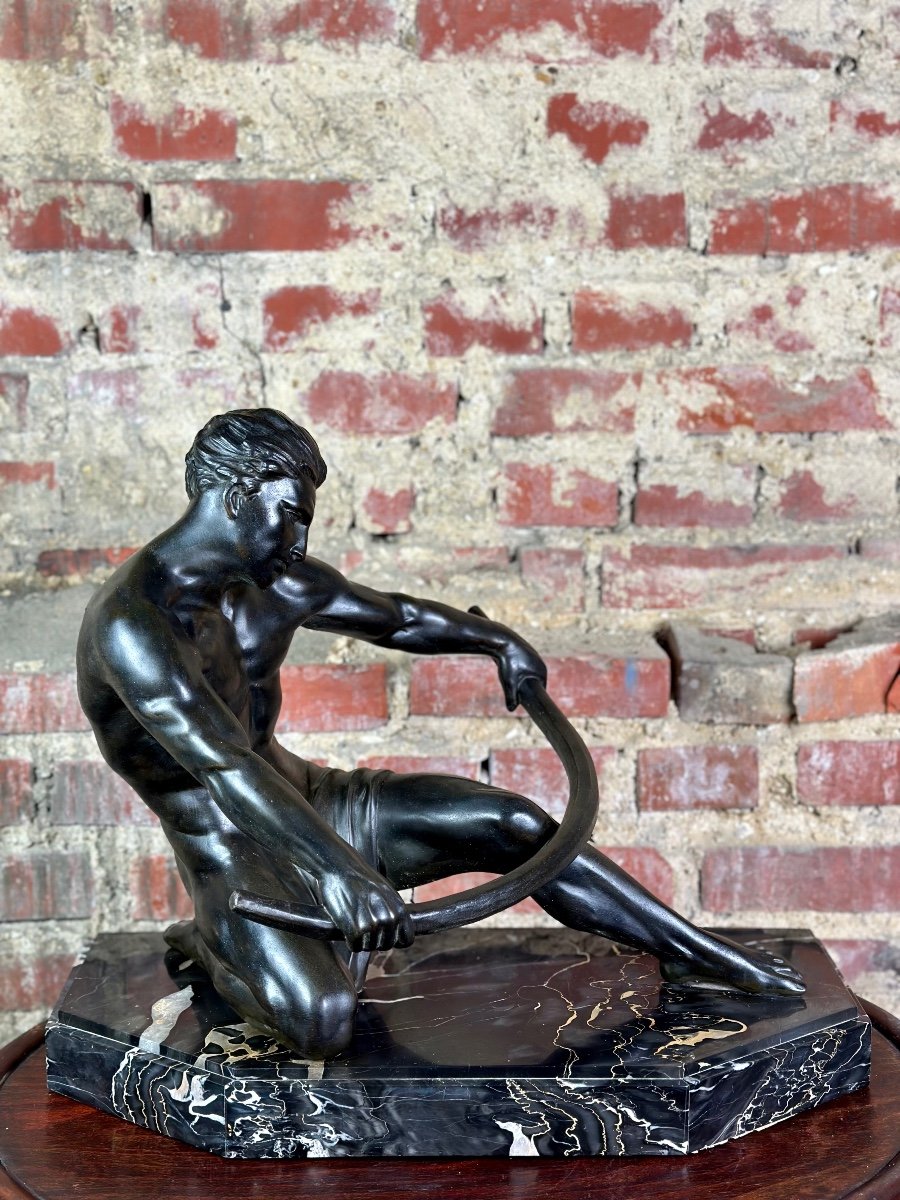 Regulates Art Deco Period Man Bending His Bow Signed Campbell