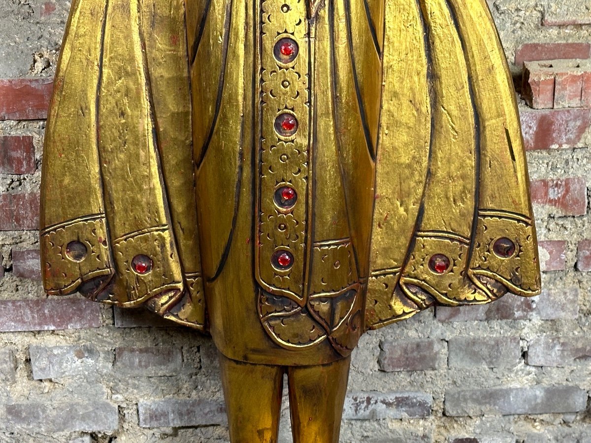 Burmese Mandalay Buddha In Carved Golden Wood Ht 205 Cm-photo-6