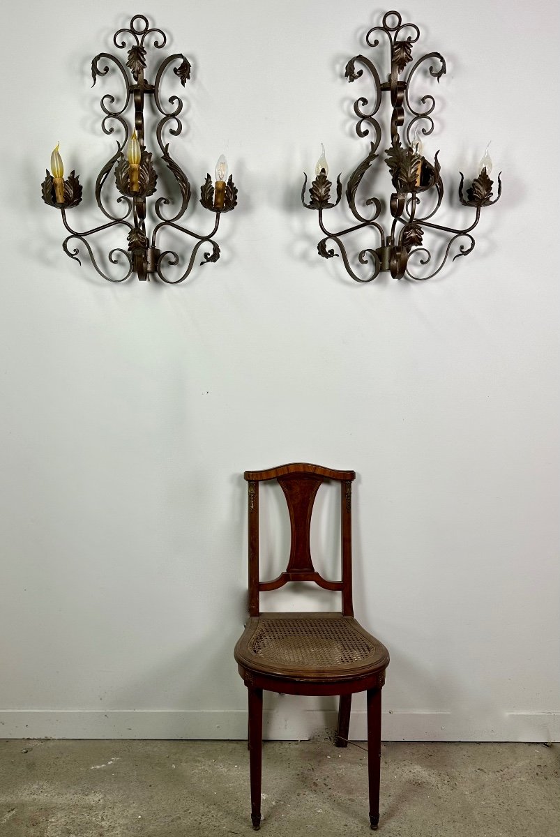Wrought Iron Sconces (pair) With Foliage Decor-photo-2