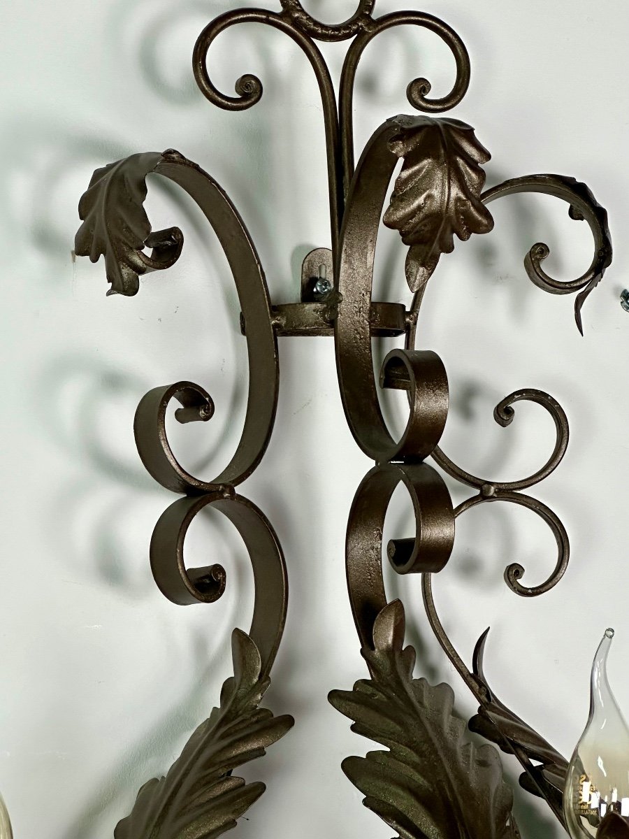 Wrought Iron Sconces (pair) With Foliage Decor-photo-4