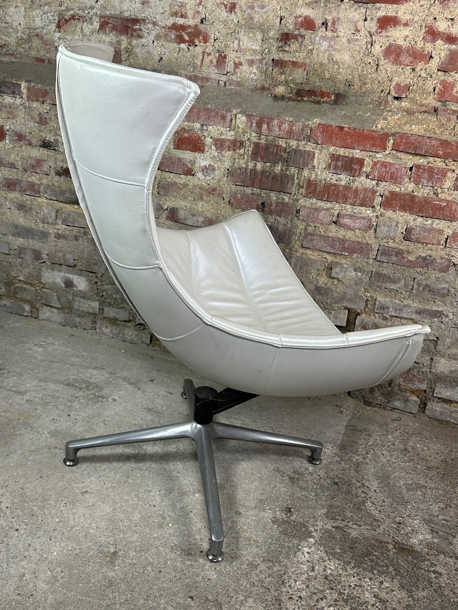Fauteuil Coque En Simili Cuir Blanc Nacré Vintage 80's-photo-2