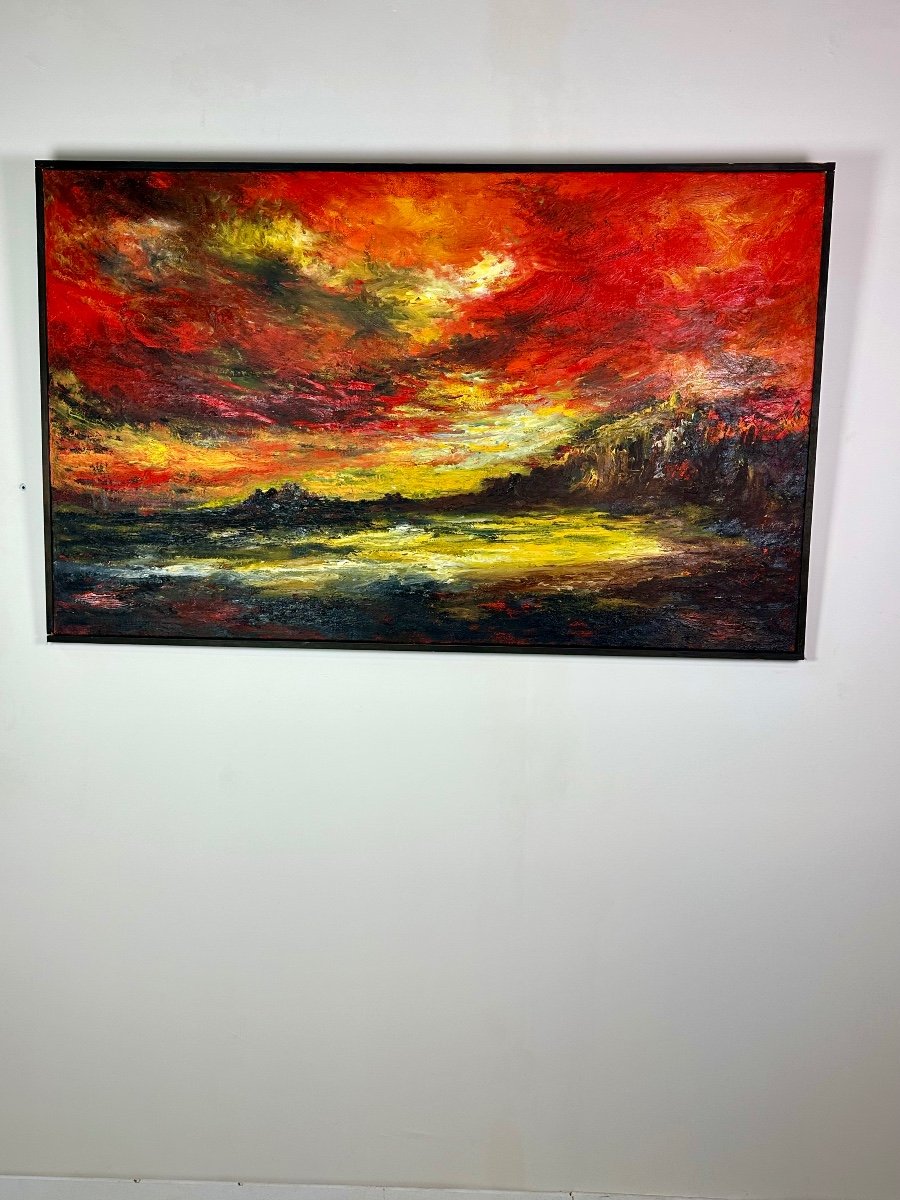 Peinture / Huile Sur Toile "l'aube" Par Hipolito Jimenez 150x92 Cm
