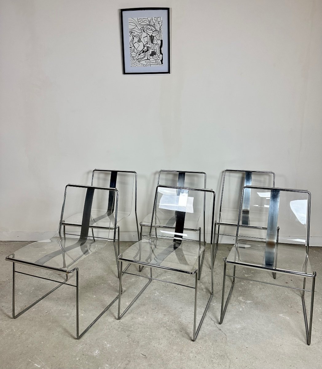Chaises (série De 6) Filglass Par Jacques Charpentier 1971's-photo-1