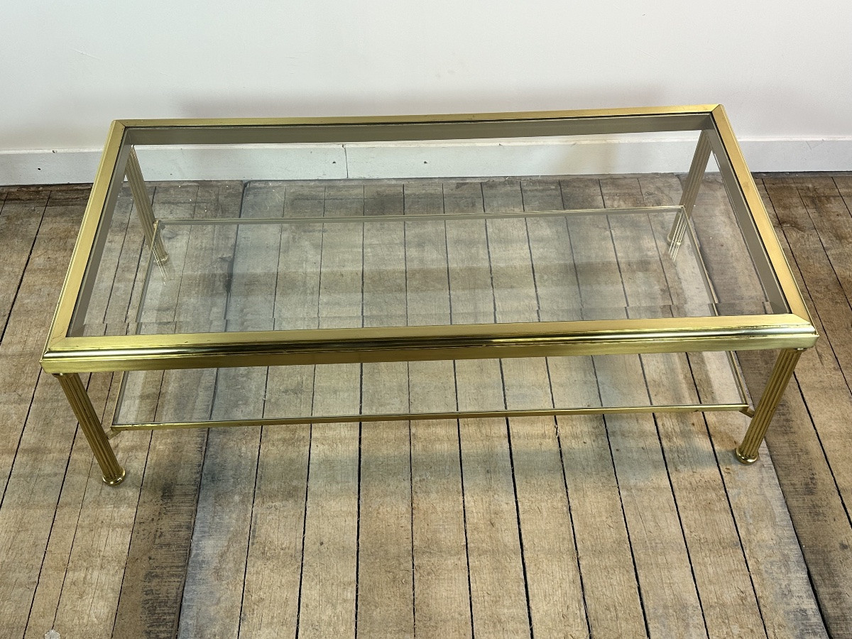 Table Basse Vintage En Laiton Doré 1970-photo-4