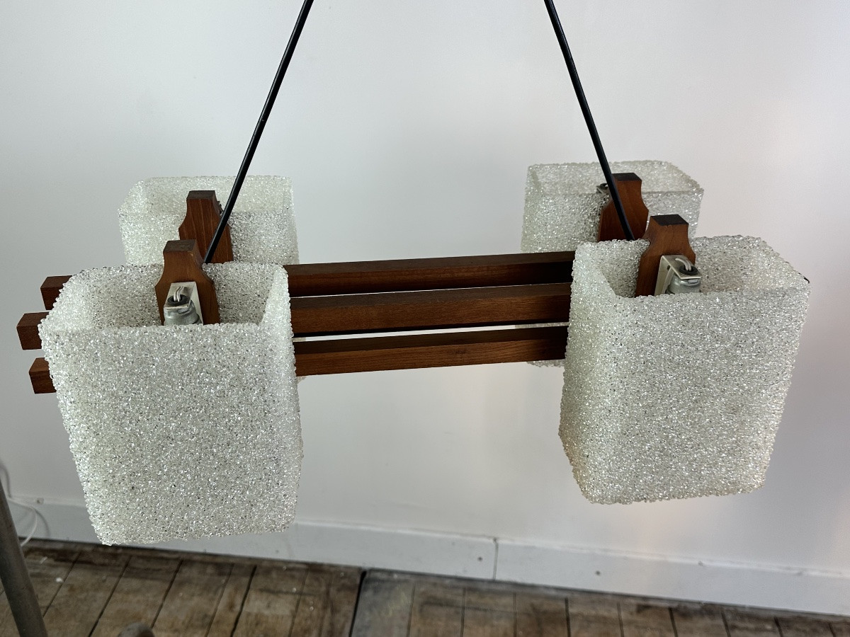 Lustre Scandinave En Teck Et Perspex Vintage 1960-photo-2