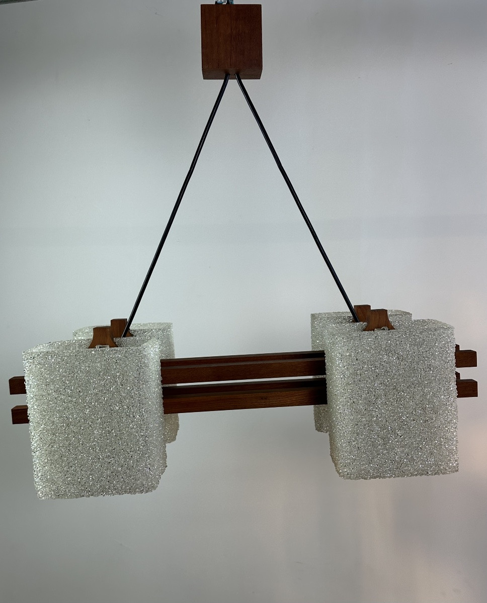 Lustre Scandinave En Teck Et Perspex Vintage 1960-photo-1
