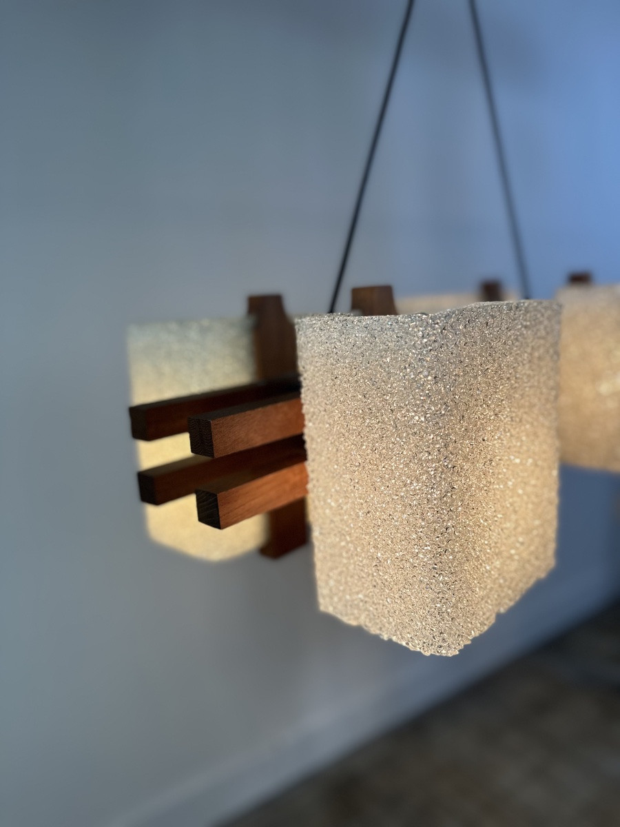 Lustre Scandinave En Teck Et Perspex Vintage 1960-photo-3