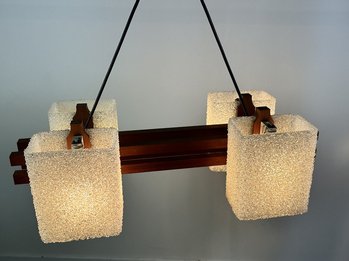 Lustre Scandinave En Teck Et Perspex Vintage 1960-photo-6