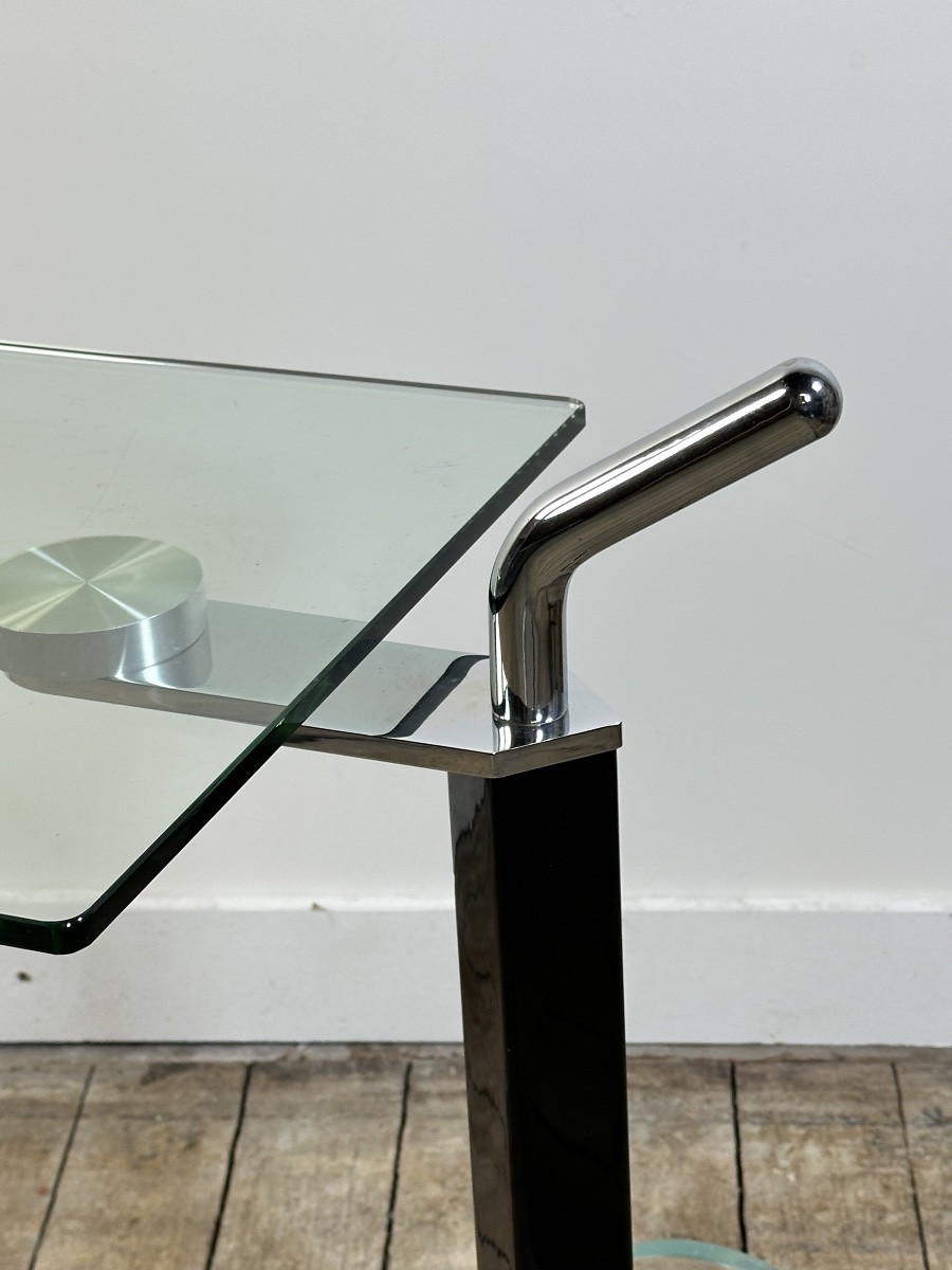 Vintage Side Table In Wood, Steel And Glass, Italy 1980s-photo-3