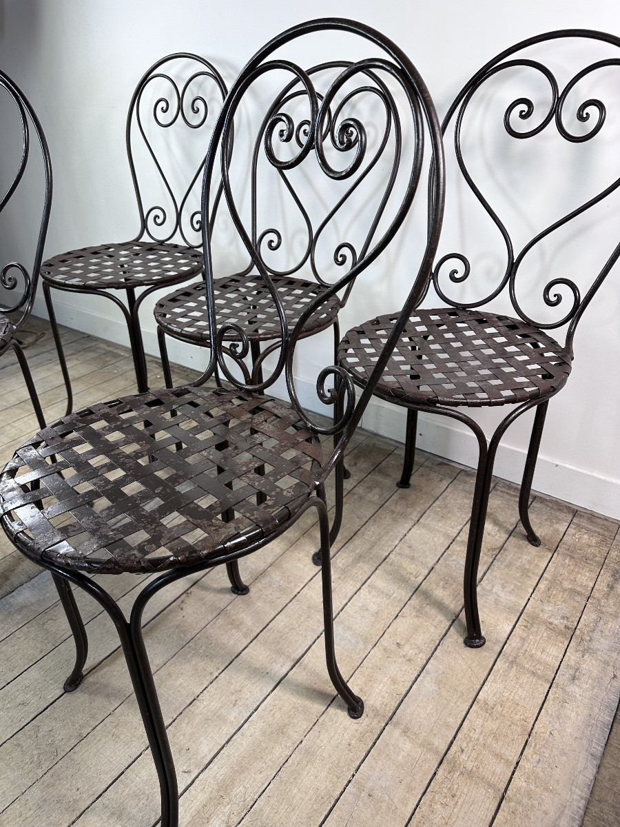 Antique Wrought Iron Chairs (set Of 5)-photo-2