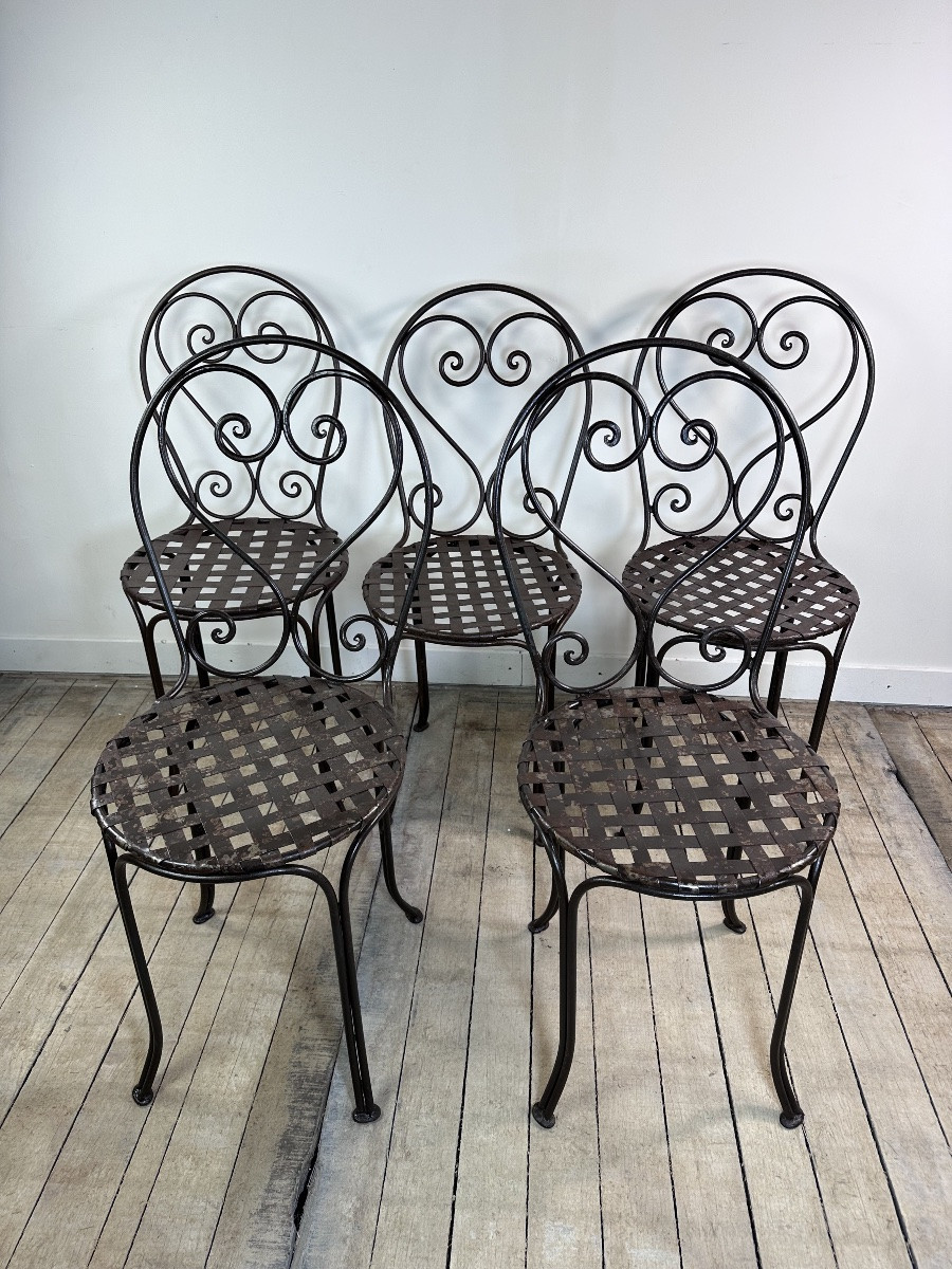 Antique Wrought Iron Chairs (set Of 5)-photo-3