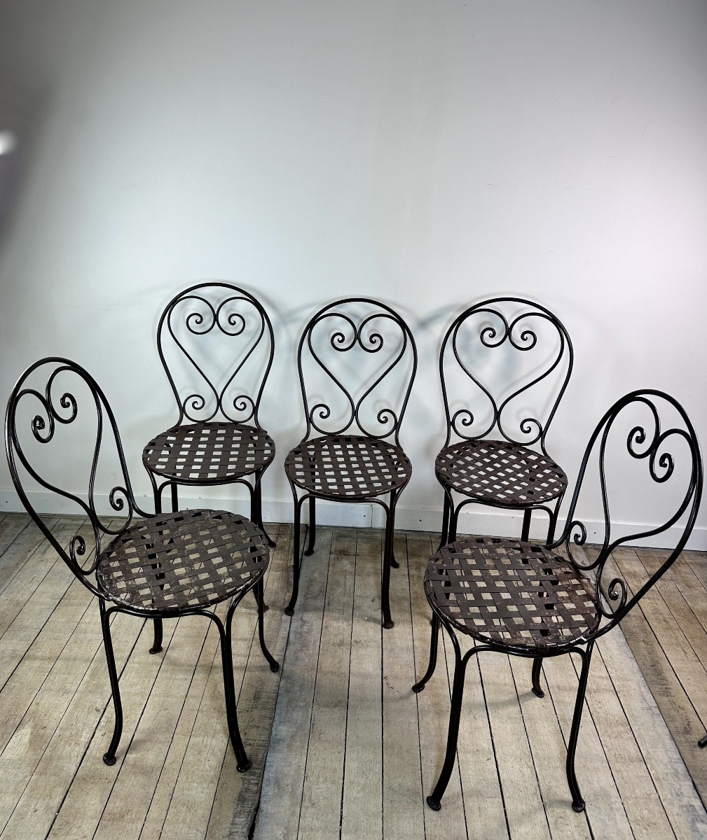 Antique Wrought Iron Chairs (set Of 5)