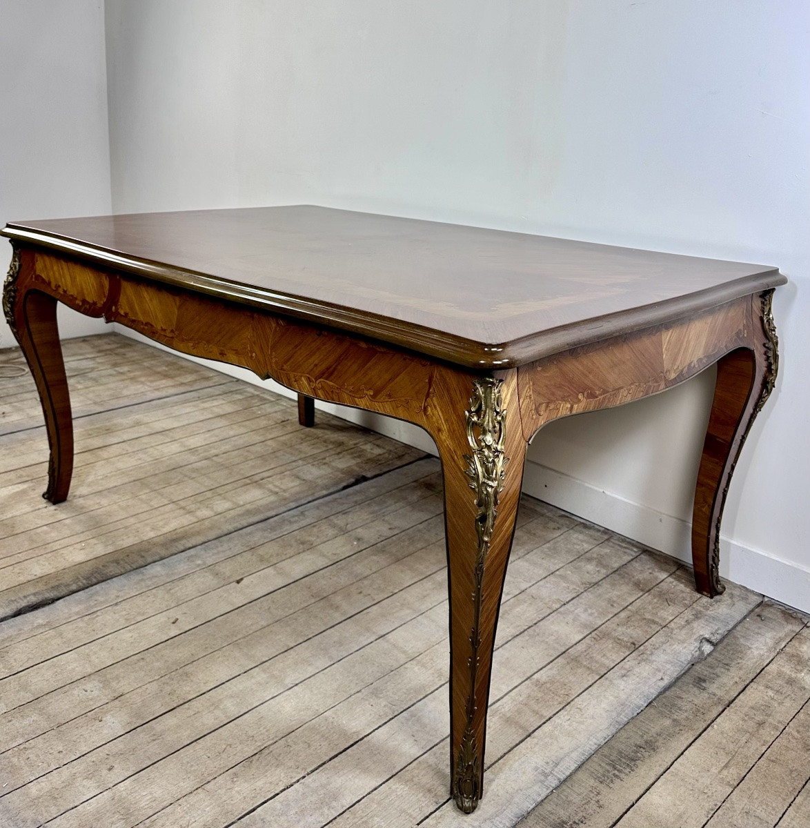 Louis XV Style Table With Extensions In Marquetry And Bronze, 1940s-photo-1