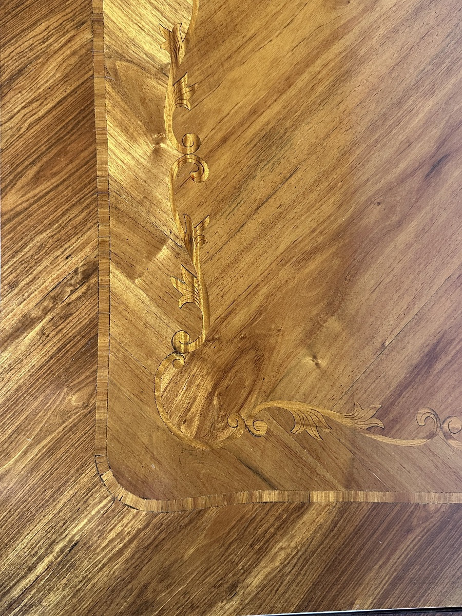 Louis XV Style Table With Extensions In Marquetry And Bronze, 1940s-photo-4