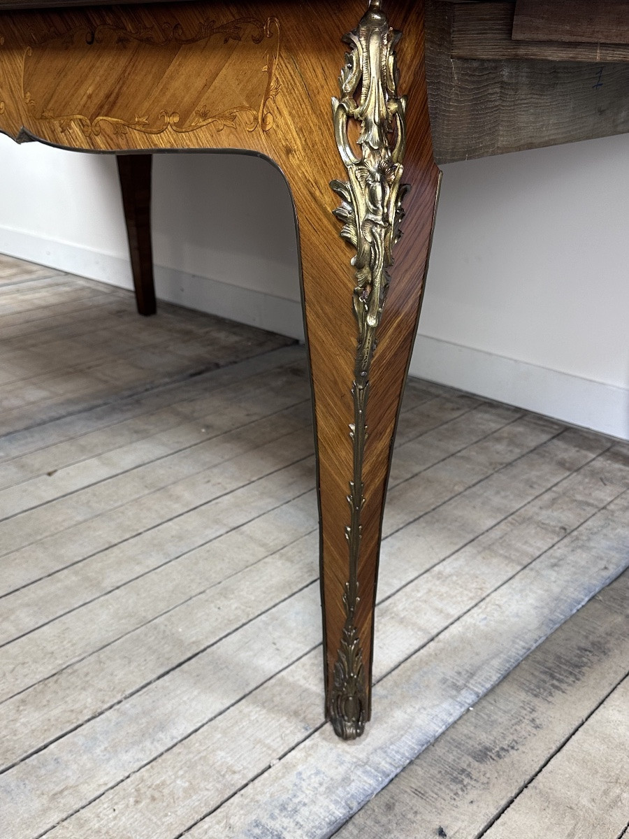 Louis XV Style Table With Extensions In Marquetry And Bronze, 1940s-photo-5