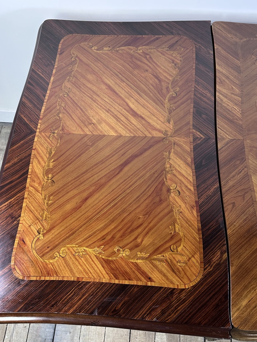 Louis XV Style Table With Extensions In Marquetry And Bronze, 1940s-photo-7